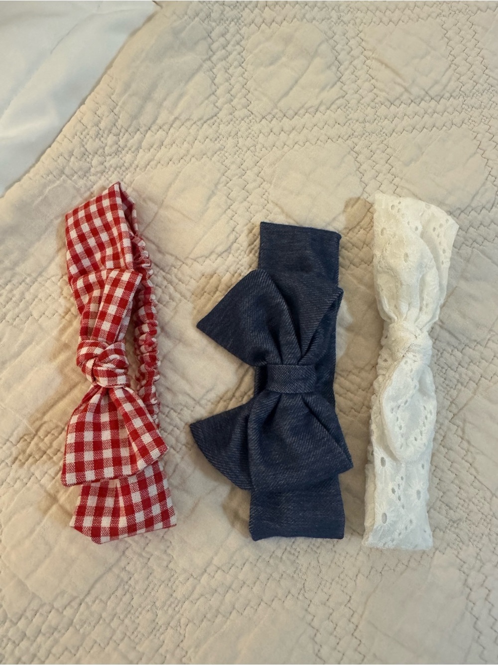 Target Kids Bow Headband Trio - Red Gingham, Navy, White Lace
